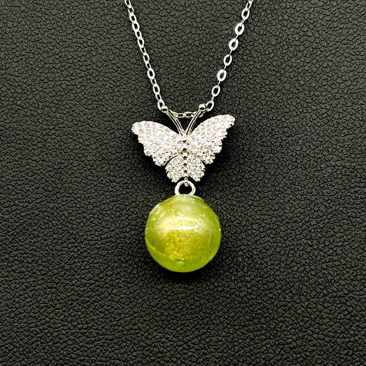 Sterling Silver Diamond Butterfly Aroma Necklace - Green | Energy & Healing | Diffuse on the go-2