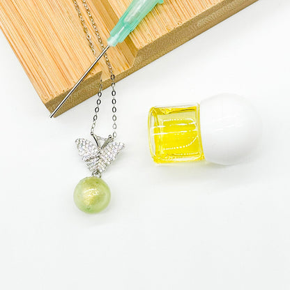 Sterling Silver Diamond Butterfly Aroma Necklace - Green | Energy & Healing | Diffuse on the go-1