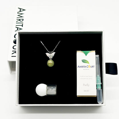 Sterling Silver Diamond Butterfly Aroma Necklace - Green | Energy & Healing | Diffuse on the go-4
