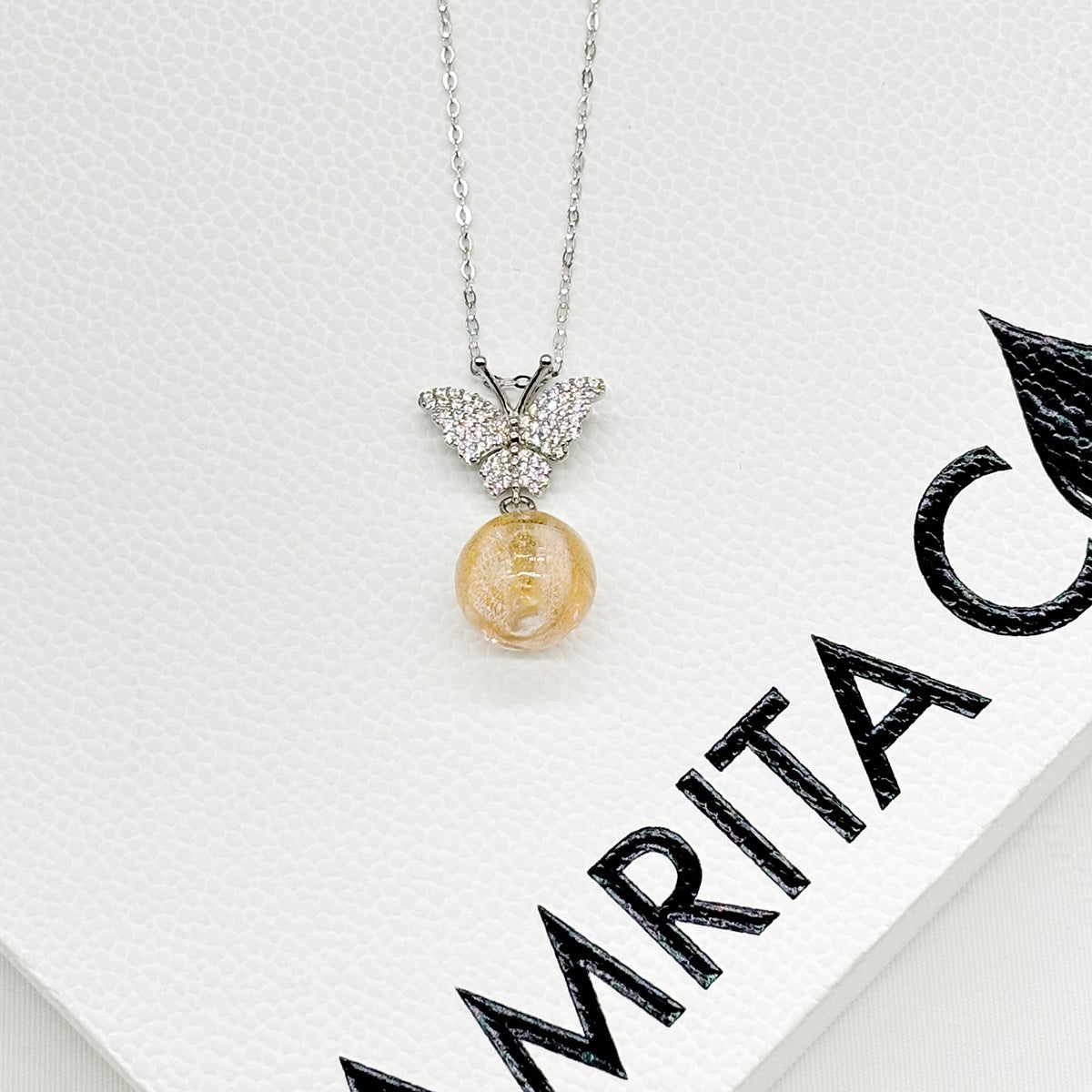 Sterling Silver Diamond Butterfly Aroma Necklace - Pink | Energy & Healing | Diffuse on the go-3