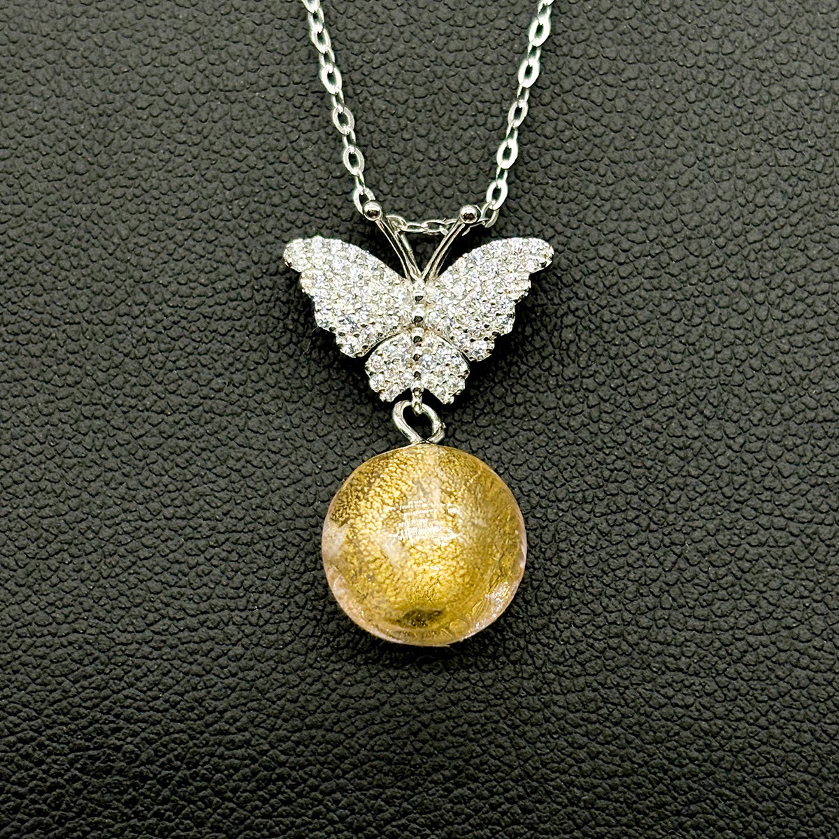 Sterling Silver Diamond Butterfly Aroma Necklace - Pink | Energy & Healing | Diffuse on the go-2