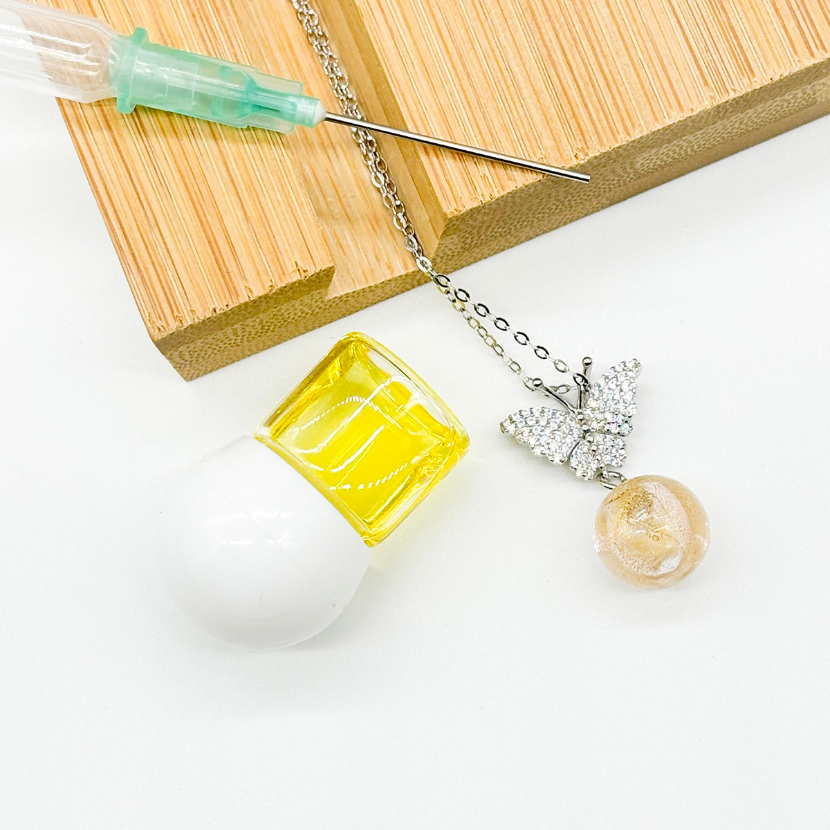 Sterling Silver Diamond Butterfly Aroma Necklace - Pink | Energy & Healing | Diffuse on the go-1