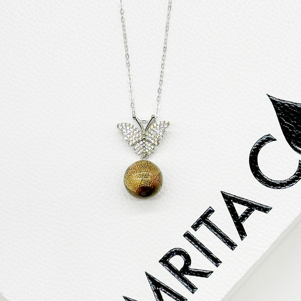 Sterling Silver Diamond Butterfly Aroma Necklace - Starry Night | Energy & Healing | Diffuse on the go-3