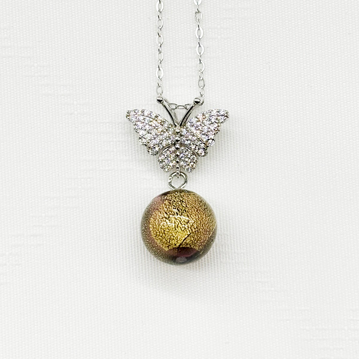 Sterling Silver Diamond Butterfly Aroma Necklace - Starry Night | Energy & Healing | Diffuse on the go-0