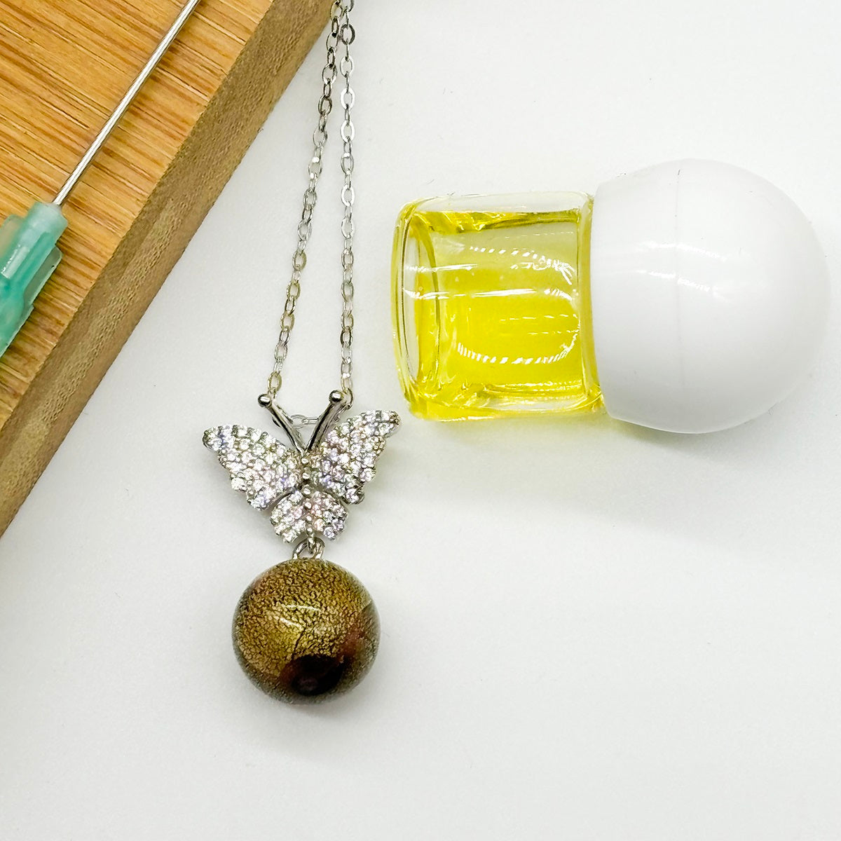 Sterling Silver Diamond Butterfly Aroma Necklace - Starry Night | Energy & Healing | Diffuse on the go-1