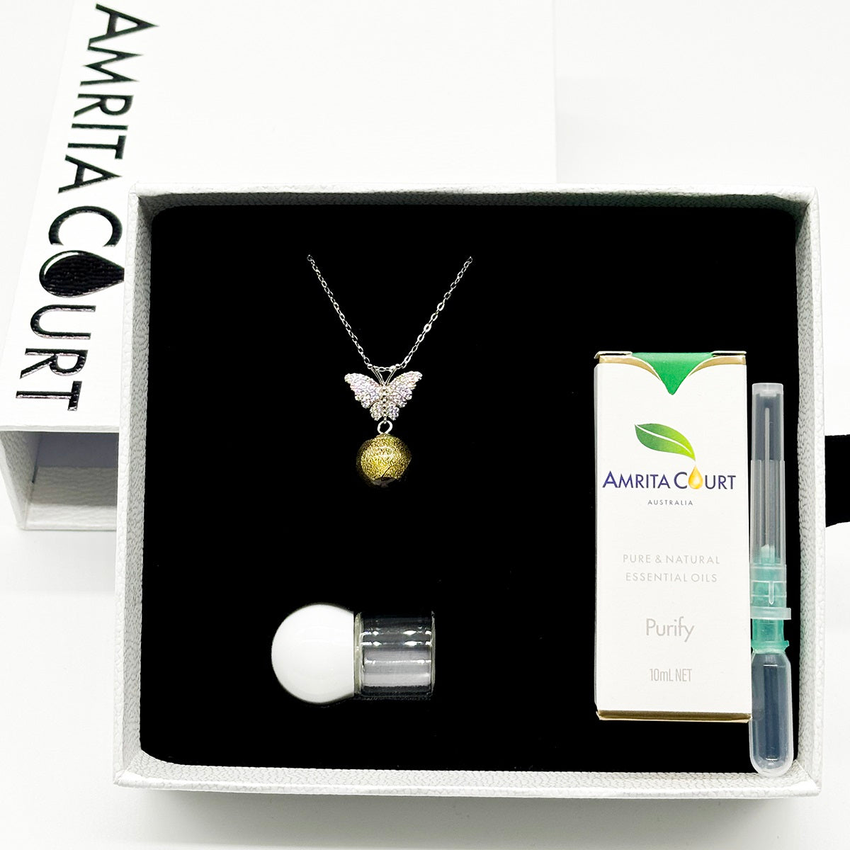 Sterling Silver Diamond Butterfly Aroma Necklace - Starry Night | Energy & Healing | Diffuse on the go-4