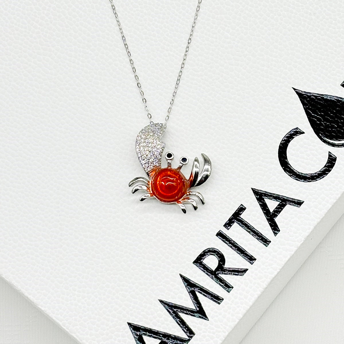 Sterling Silver King Crab Aroma Necklace - Fire Orange | Energy & Healing | Diffuse on the go-2