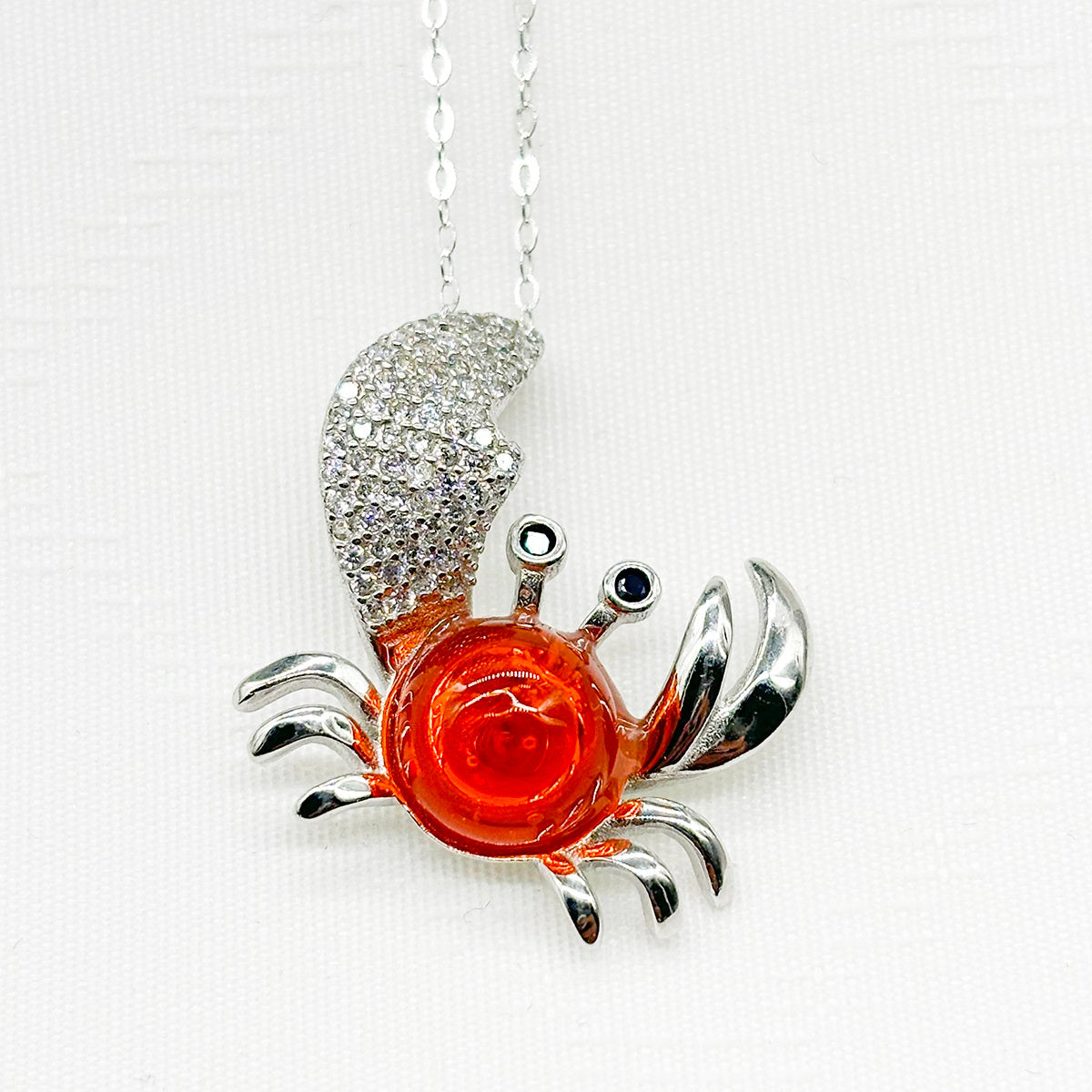 Sterling Silver King Crab Aroma Necklace - Fire Orange | Energy & Healing | Diffuse on the go-0