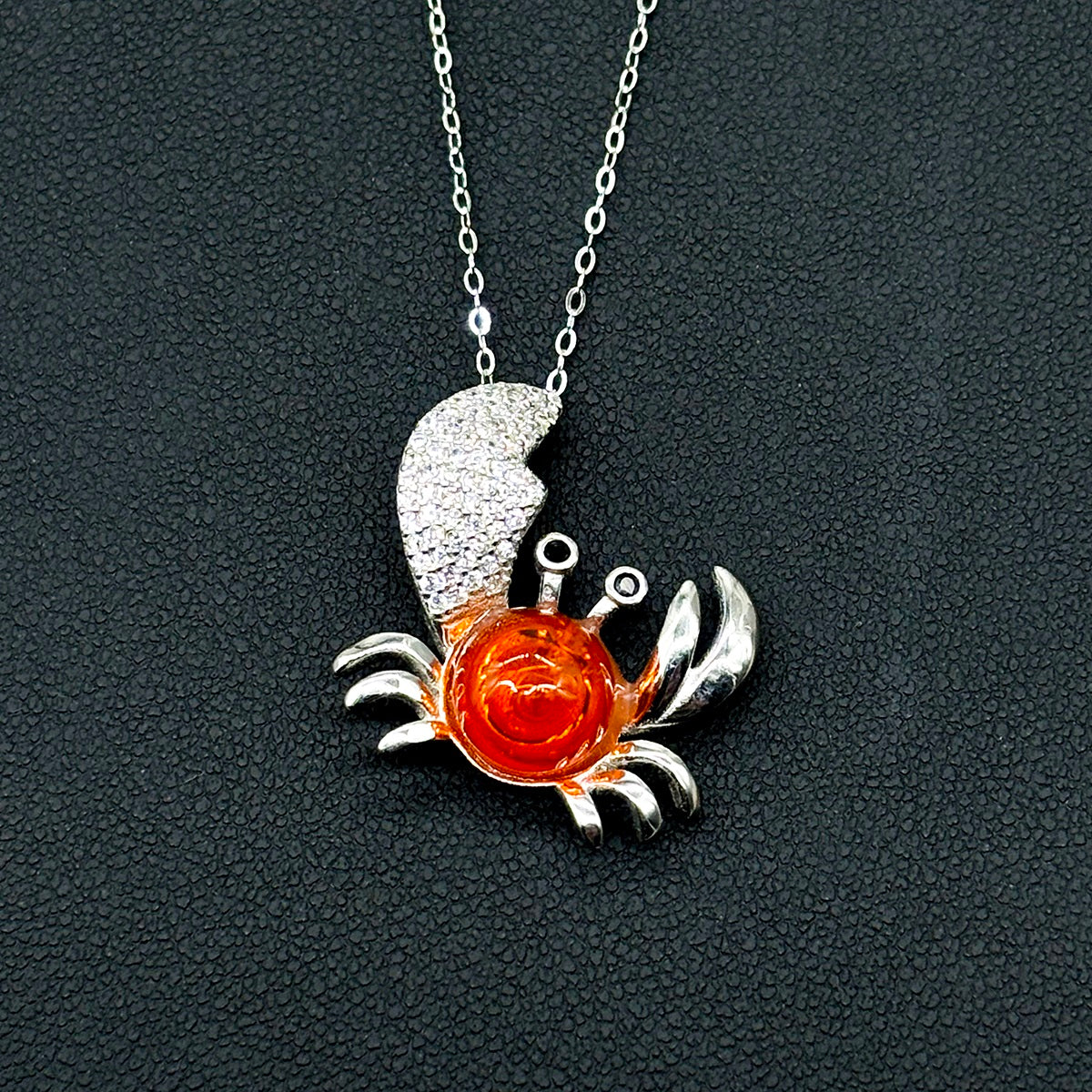 Sterling Silver King Crab Aroma Necklace - Fire Orange | Energy & Healing | Diffuse on the go-3