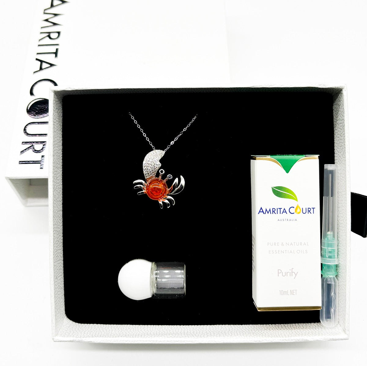 Sterling Silver King Crab Aroma Necklace - Fire Orange | Energy & Healing | Diffuse on the go-4