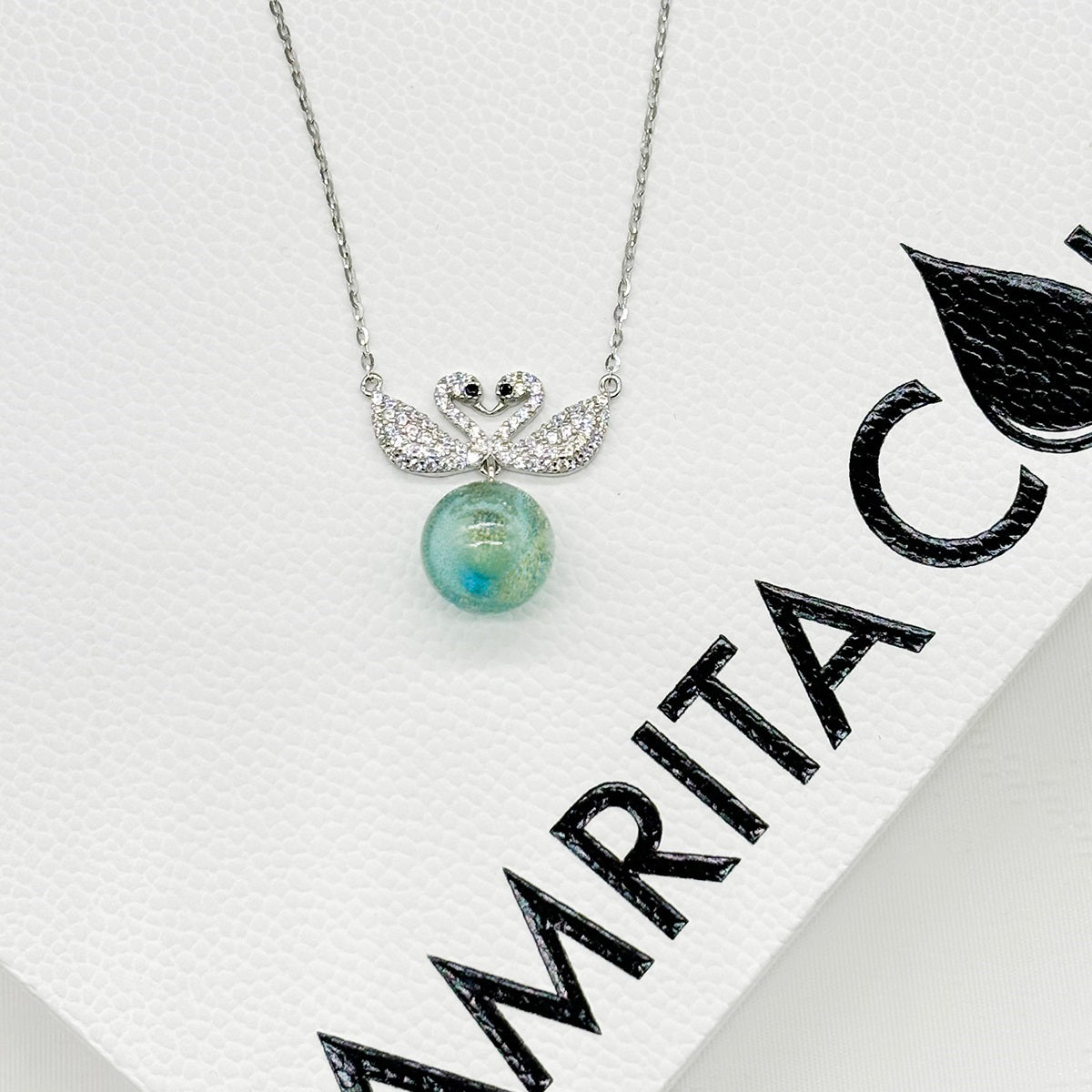 Sterling Silver Twin Swan Aroma Necklace - Aqua | Energy & Healing | Diffuse on the go | Perfect Gift-3