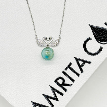 Sterling Silver Twin Swan Aroma Necklace - Aqua | Energy & Healing | Diffuse on the go | Perfect Gift-3