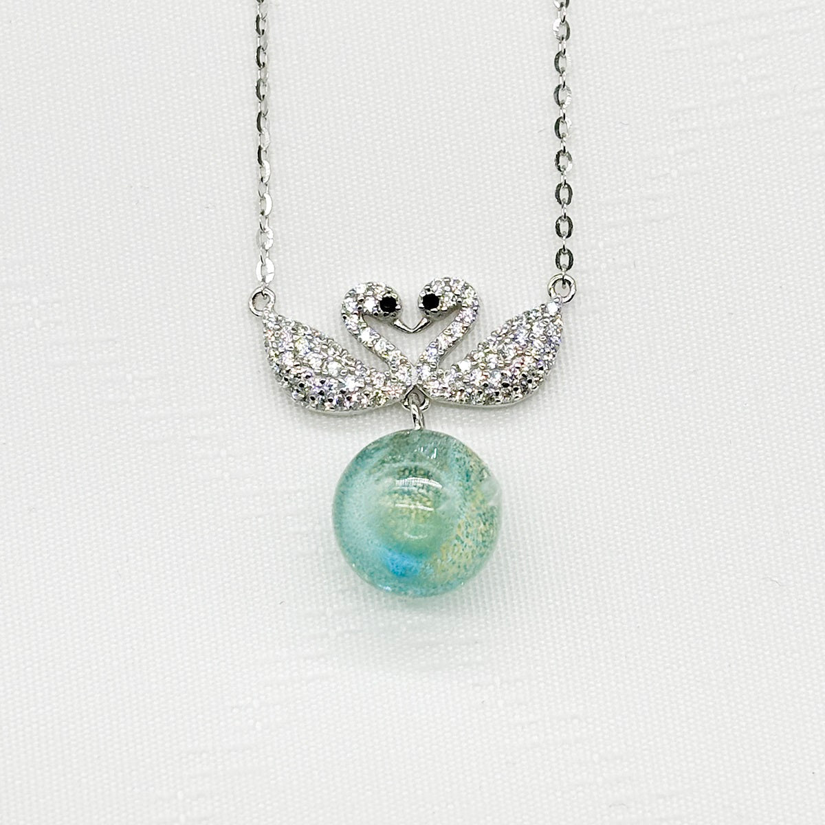 Sterling Silver Twin Swan Aroma Necklace - Aqua | Energy & Healing | Diffuse on the go | Perfect Gift-1