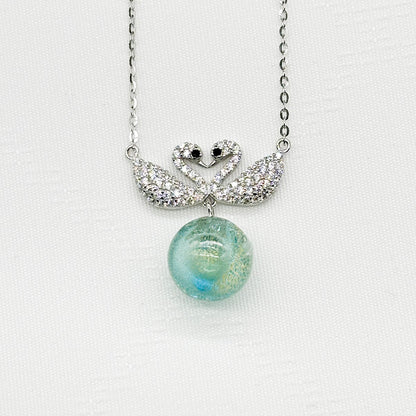 Sterling Silver Twin Swan Aroma Necklace - Aqua | Energy & Healing | Diffuse on the go | Perfect Gift-1