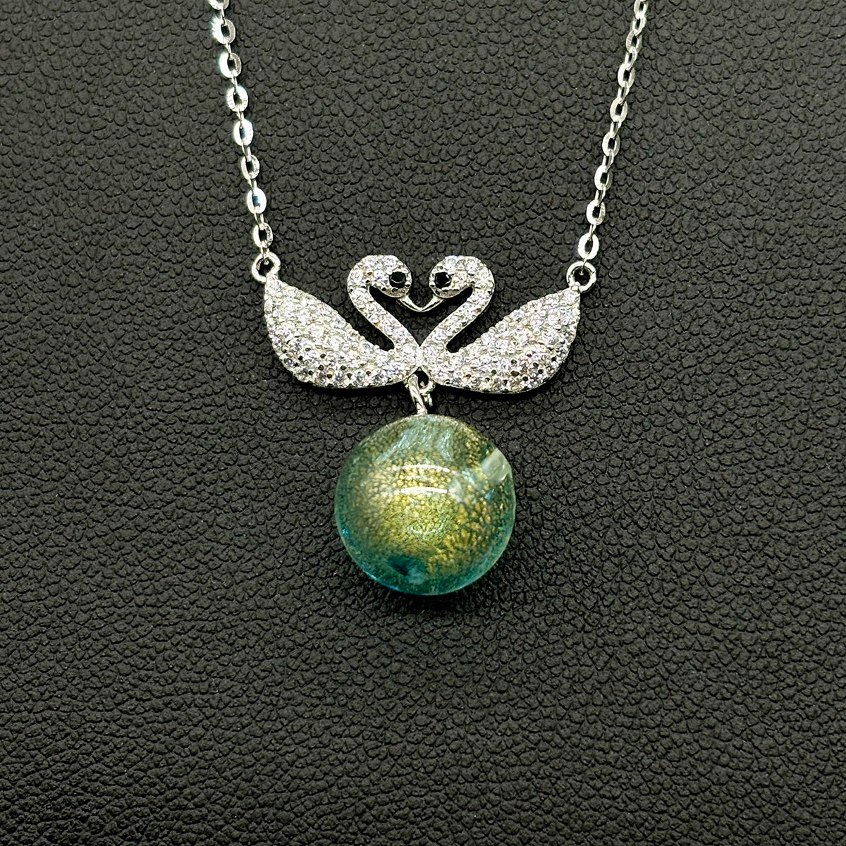 Sterling Silver Twin Swan Aroma Necklace - Aqua | Energy & Healing | Diffuse on the go | Perfect Gift-2