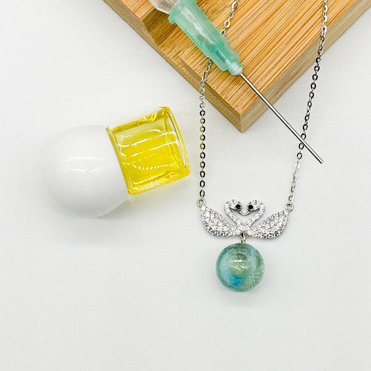 Sterling Silver Twin Swan Aroma Necklace - Aqua | Energy & Healing | Diffuse on the go | Perfect Gift-0