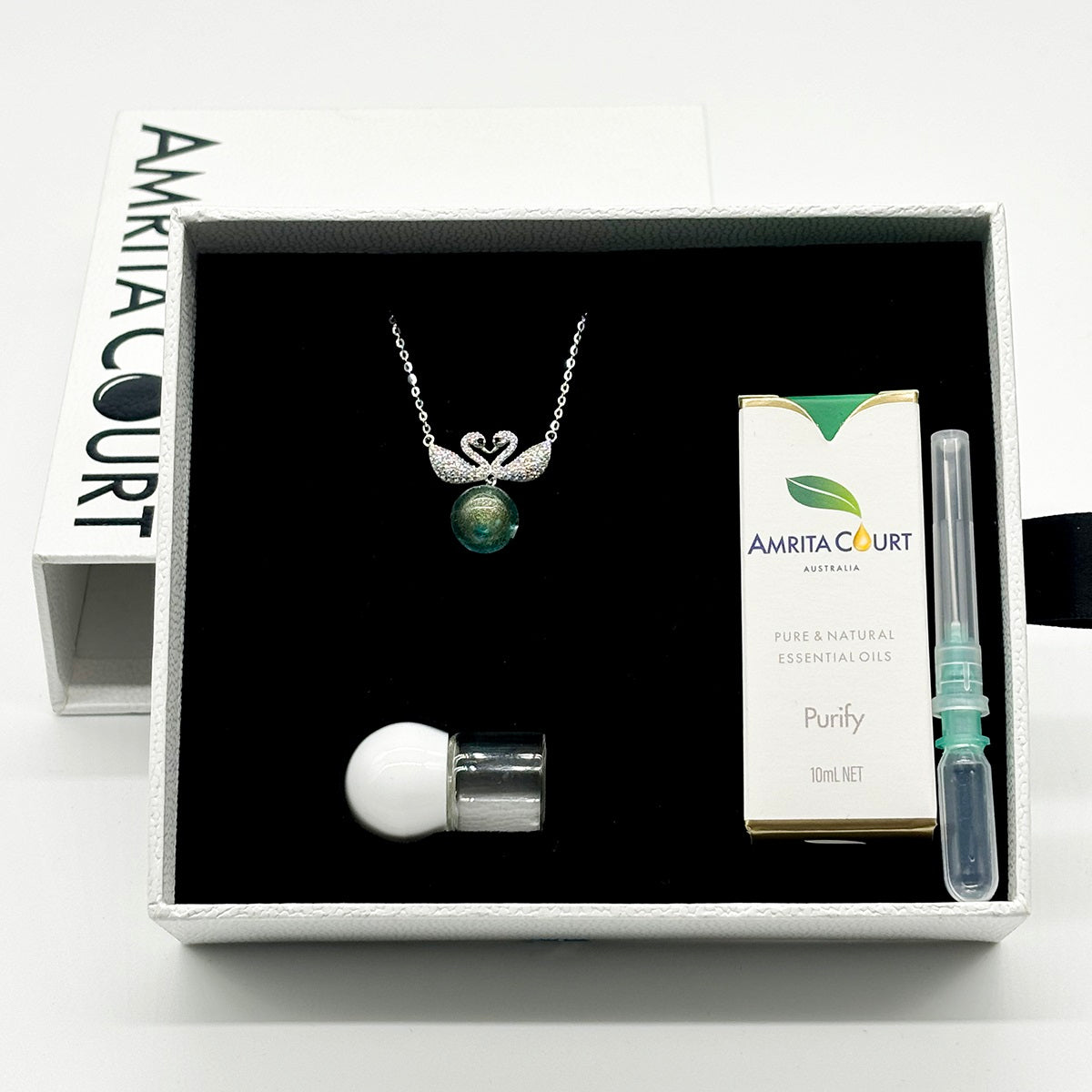Sterling Silver Twin Swan Aroma Necklace - Aqua | Energy & Healing | Diffuse on the go | Perfect Gift-4