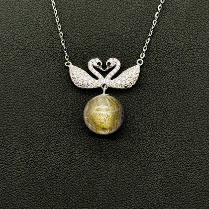 Sterling Silver Twin Swan Aroma Necklace - Gold Purple | Energy & Healing | Diffuse on the go-2