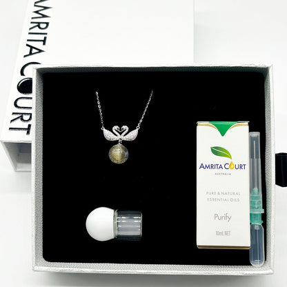 Sterling Silver Twin Swan Aroma Necklace - Gold Purple | Energy & Healing | Diffuse on the go-4