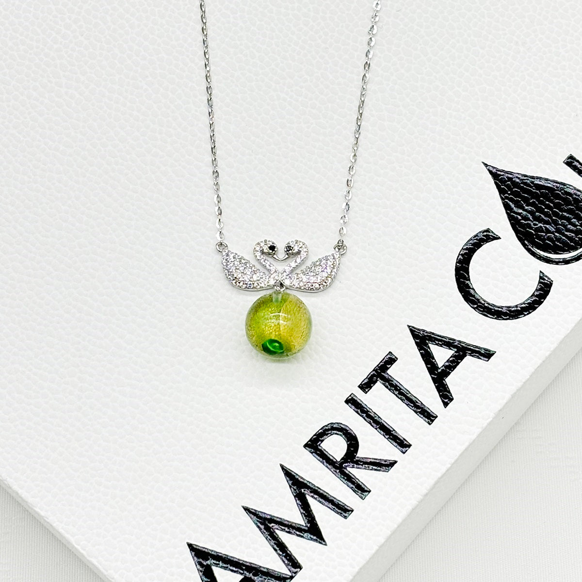 Sterling Silver Twin Swan Aroma Necklace - Gold Green | Energy & Healing | Diffuse on the go-3