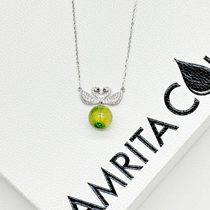 Sterling Silver Twin Swan Aroma Necklace - Gold Green | Energy & Healing | Diffuse on the go-3