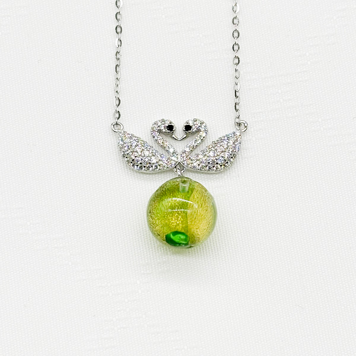 Sterling Silver Twin Swan Aroma Necklace - Gold Green | Energy & Healing | Diffuse on the go-0