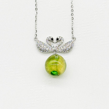 Sterling Silver Twin Swan Aroma Necklace - Gold Green | Energy & Healing | Diffuse on the go-0