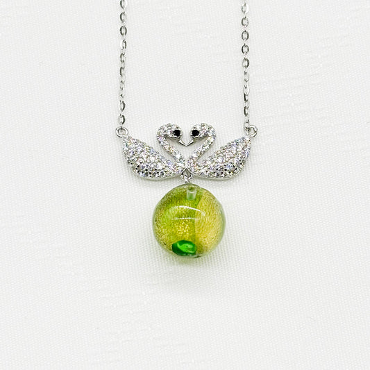 Sterling Silver Twin Swan Aroma Necklace - Gold Green | Energy & Healing | Diffuse on the go-0