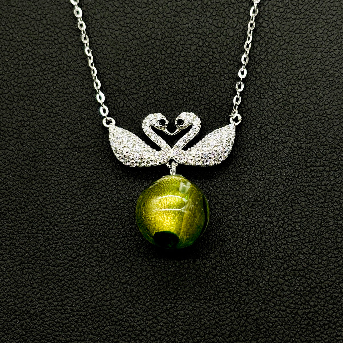Sterling Silver Twin Swan Aroma Necklace - Gold Green | Energy & Healing | Diffuse on the go-2