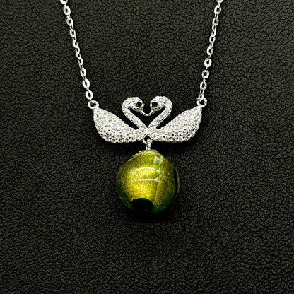 Sterling Silver Twin Swan Aroma Necklace - Gold Green | Energy & Healing | Diffuse on the go-2