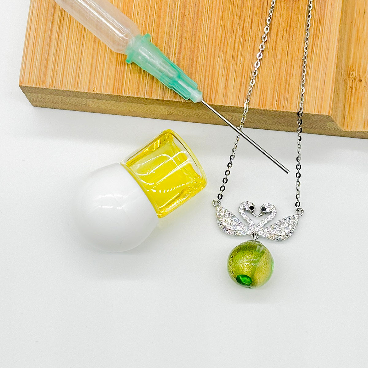 Sterling Silver Twin Swan Aroma Necklace - Gold Green | Energy & Healing | Diffuse on the go-1