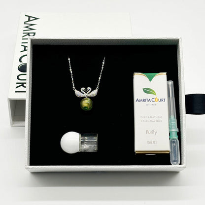 Sterling Silver Twin Swan Aroma Necklace - Gold Green | Energy & Healing | Diffuse on the go-4