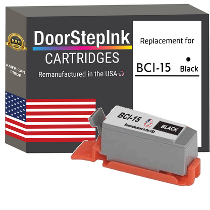 DoorStepInk Brand for Canon BCI-15  BCI15 Black Remanufactured in the USA Ink Cartridge-0