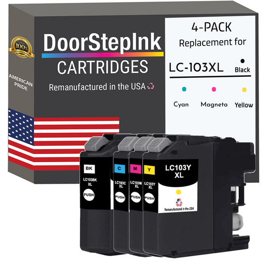 DoorStepInk Brand for Brother LC103 XL High Yield Black / 3 Color 4-Pack Remanufactured in the USA Ink Cartridge-0