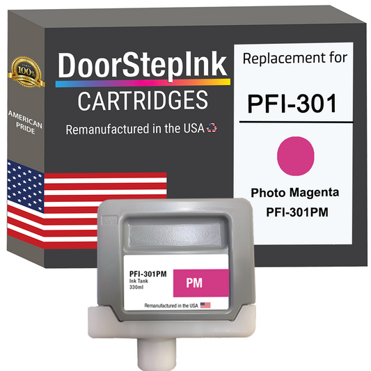 DoorStepInk Brand for Canon PFI-301 330mL Photo Magenta PFI-301PM Remanufactured in the USA Ink Cartridge-0