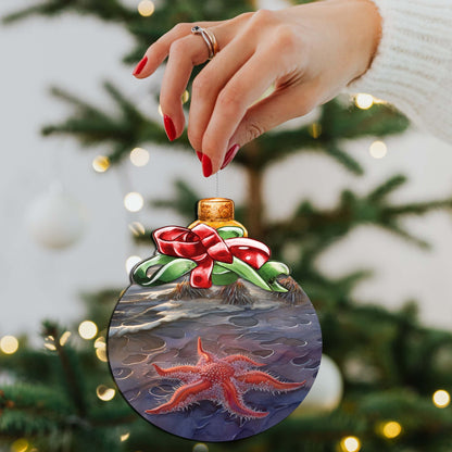 Red Sunflower Sea Star Wooden Ornaments by G.Debrekht - Wildlife Holiday Decor - 870019-3