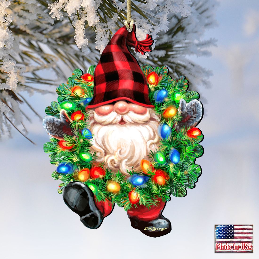 Bright Light Gnome Dwarf Wreath Wooden Ornaments by Gelsinger - Christmas Decor - 8161053-DG-1