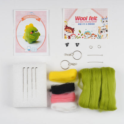 Green Dino Needle Felting Kit. Wizardi DIY Wool Craft Kit F07N8-W144-2