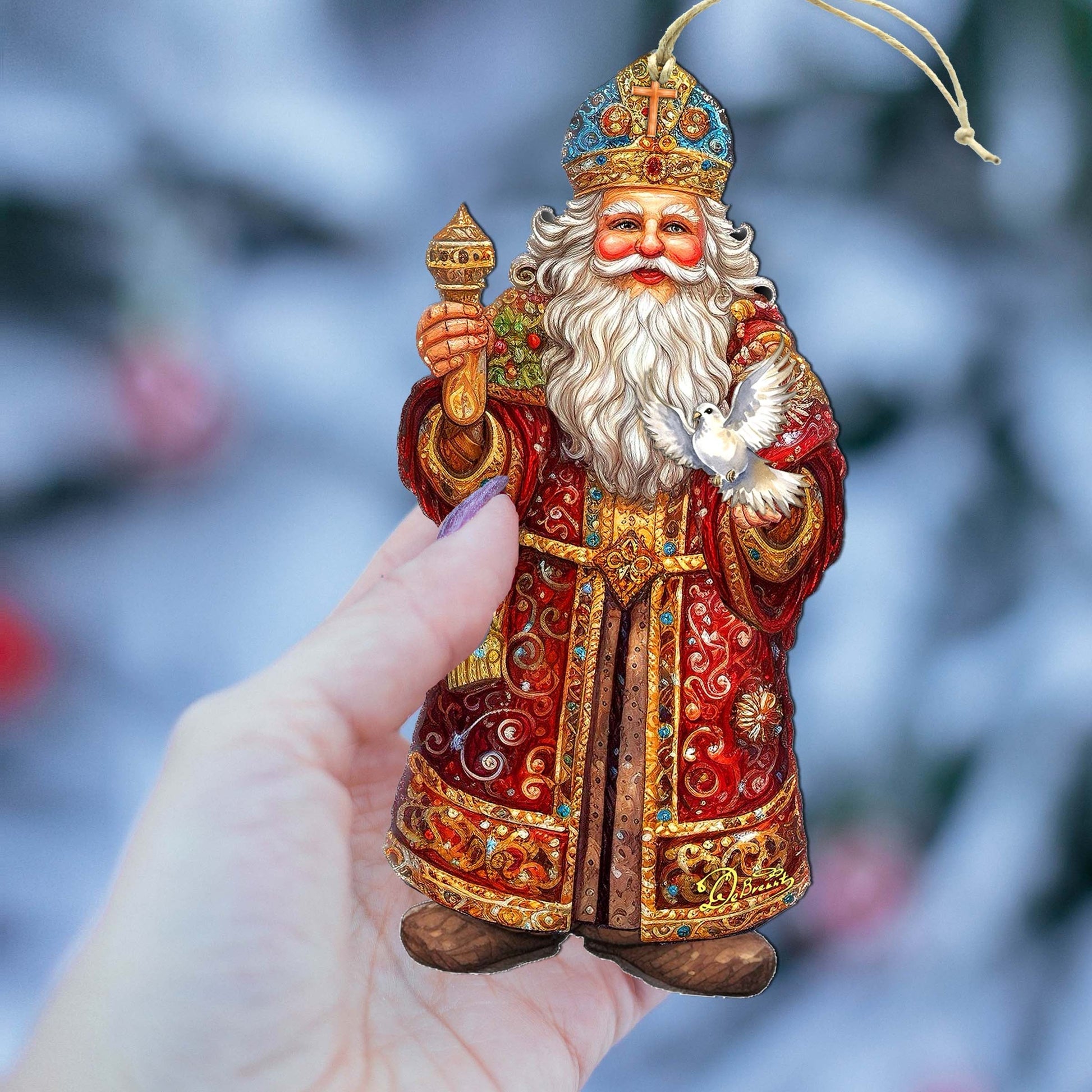 Santa's Dove of Hope Wooden Ornaments by G. Debrekht - Christmas Santa Snowman Decor - 8691416-2