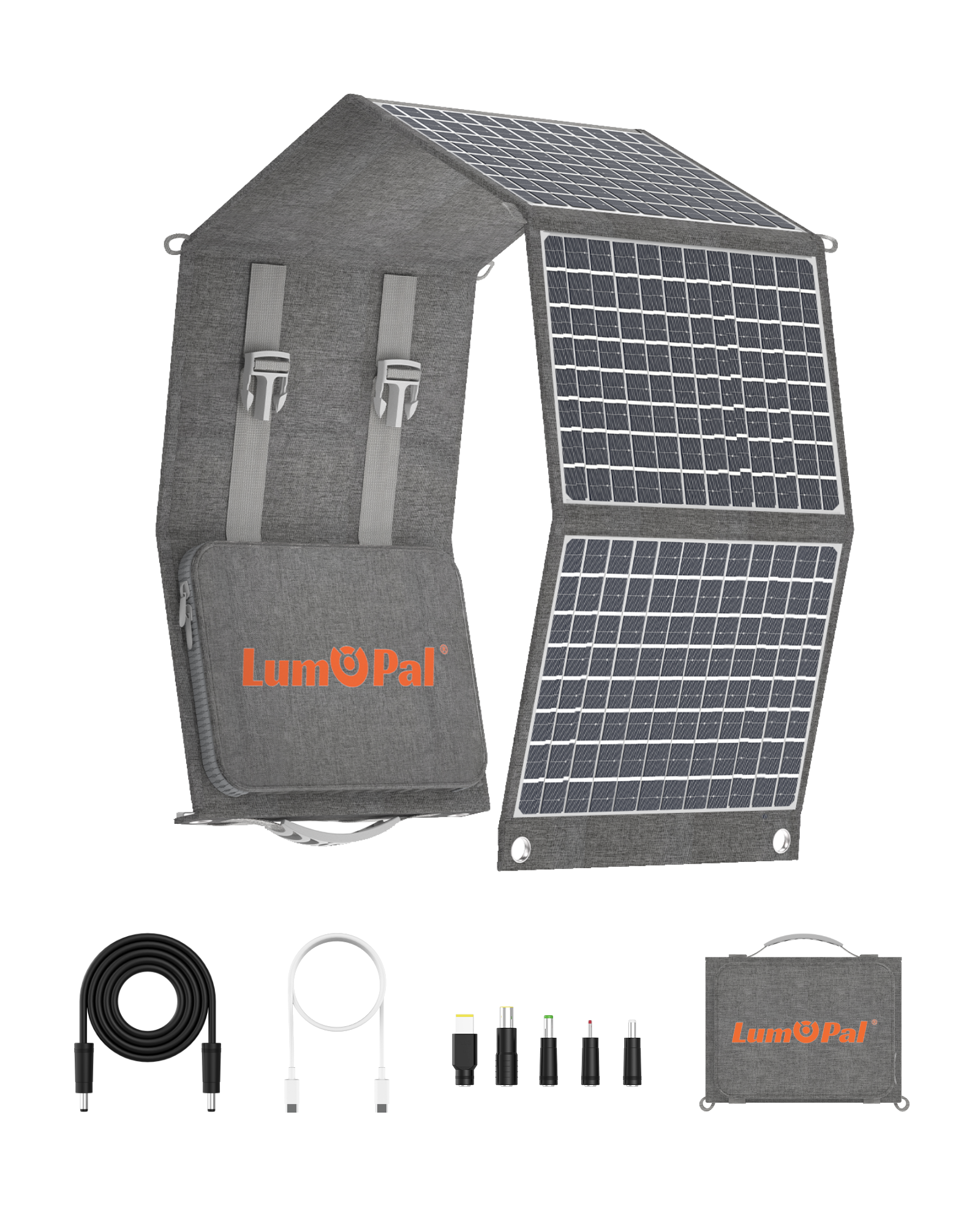 LUMOPAL 60W Foldable Portable Waterproof Solar Panel - Gray-1