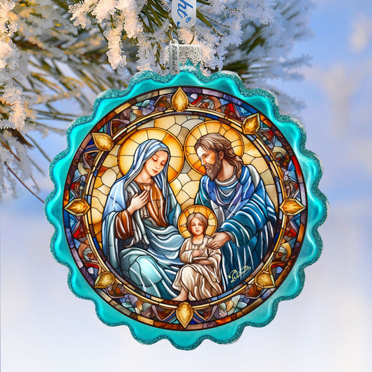 Family Love Classic Nativity Wreath Glass Ornament by G. Debrekht - Nativity Holiday Decor - 759-065-0