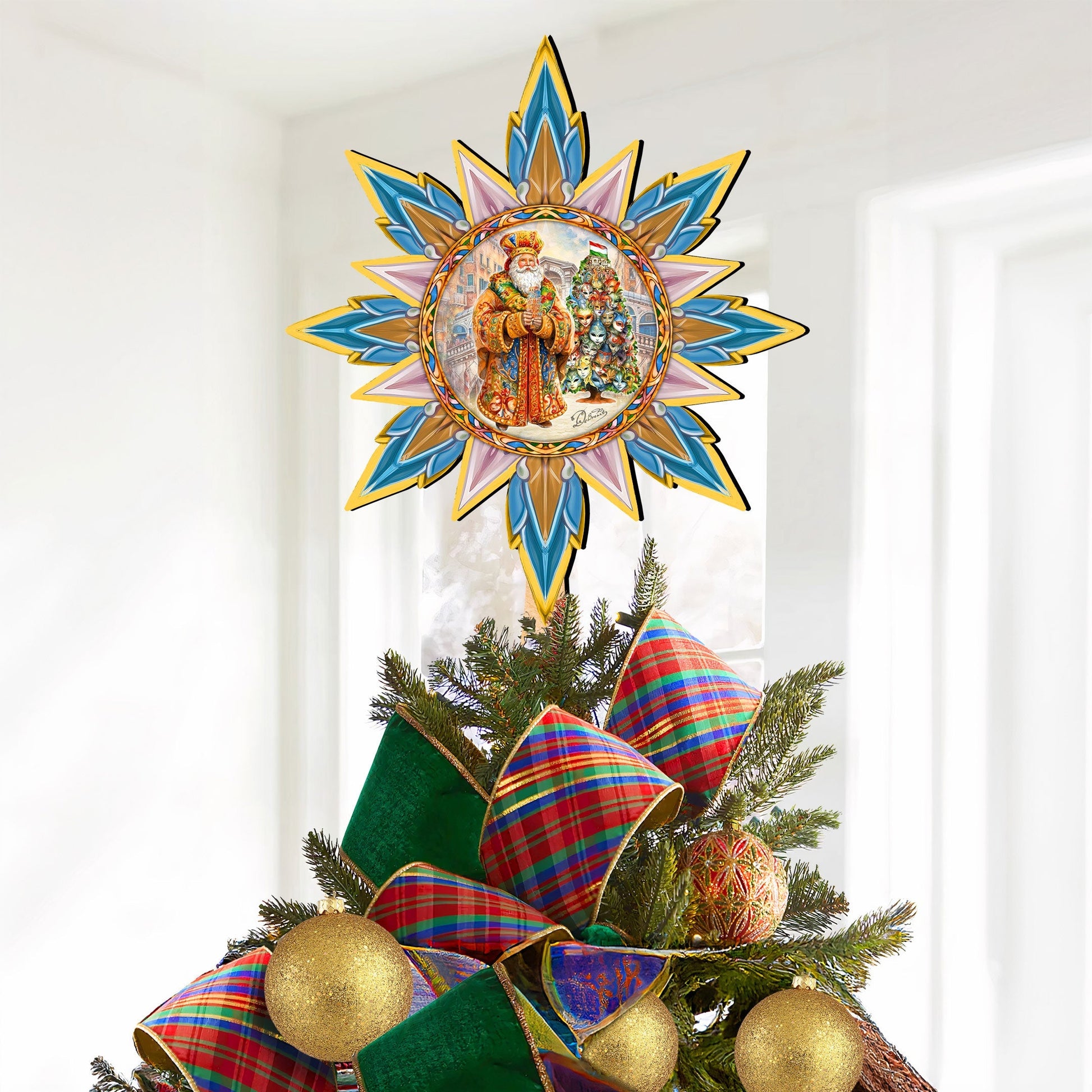Italian-inspired Santa Tree Topper Wooden Decor by G. Debrekht  - Santa Snowman Decor - 89522-1