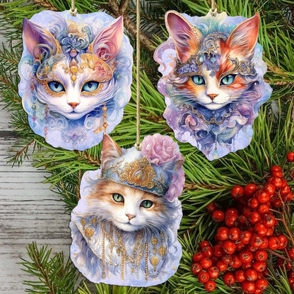 Beautiful Cats Decorative Eco Wood Ornaments Set of 3 by G. Debrekht - Christmas Decor - 8091033-S3-2