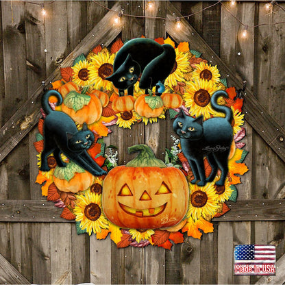 Halloween Cats Holiday Door Wreath by Laura Seeley - Thanksgiving Halloween Decor - 8185305-4H-SL-1