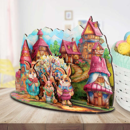 Easter Bunny Village Eco Wood Decorative Village Eco Wood Set by G. Debrekht Easter Spring Decor - 852769-1