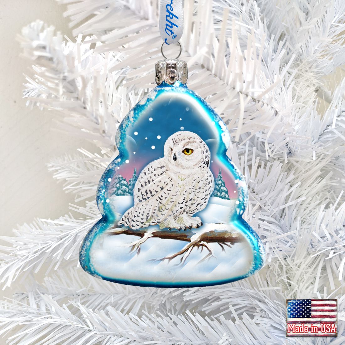 White Owl Mercury Glass Ornament by G. DeBrekht - Wildlife Holiday Decor - 771028-0