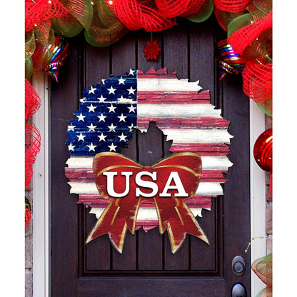 USA American Flag Wreath Holiday Door Decor by G. DeBrekht - American Christmas Decor - 8185302H-USA-0