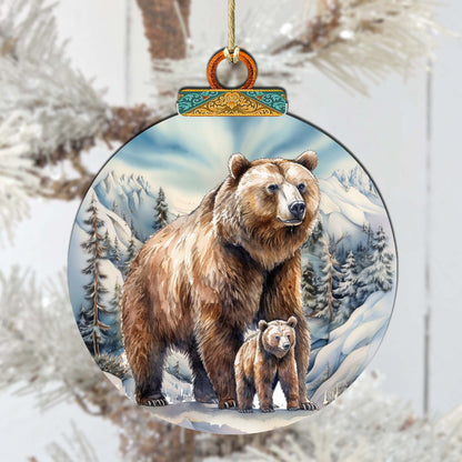 Grizzly Bear with Cub Wooden Ornaments by G.Debrekht - Wildlife Holiday Decor - 870070-2