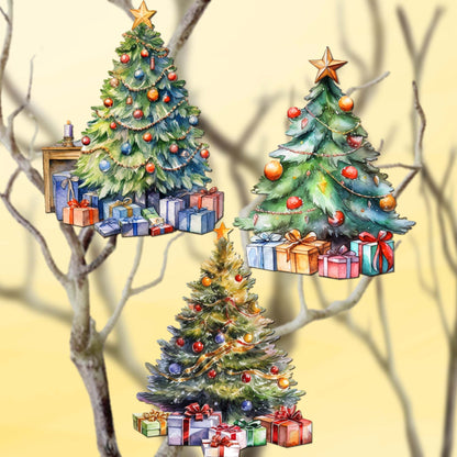 Christmas Tree Clip-On Eco Wood Decorative Ornaments Set of 3 by G. Debrekht - Christmas Decor - 8091044C-S3-3