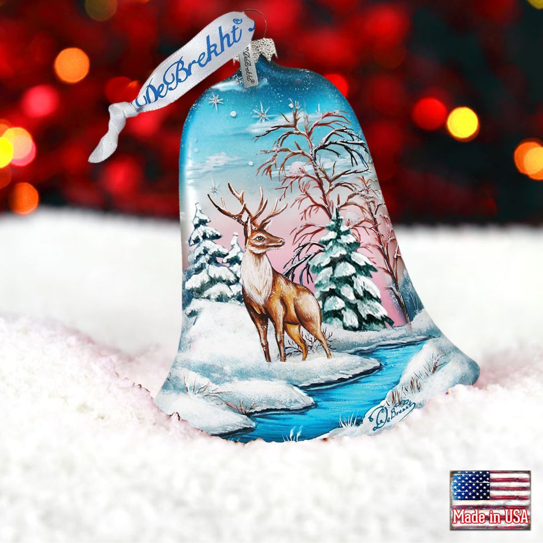 Winter Deer Bell Glass Ornament by G. DeBrekht - Wildlife Holiday Decor - 73183-1